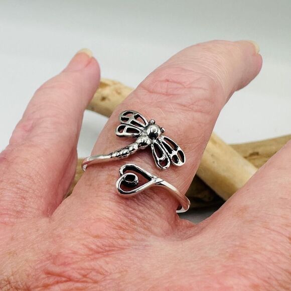 Dragonfly Heart Sterling Silver Ring, Oxidized - Picture 2 of 5